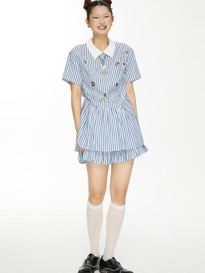 YOSHUYUKI Yoshu Yuki Striped Shirt Dress With Eyelet Punk Trim