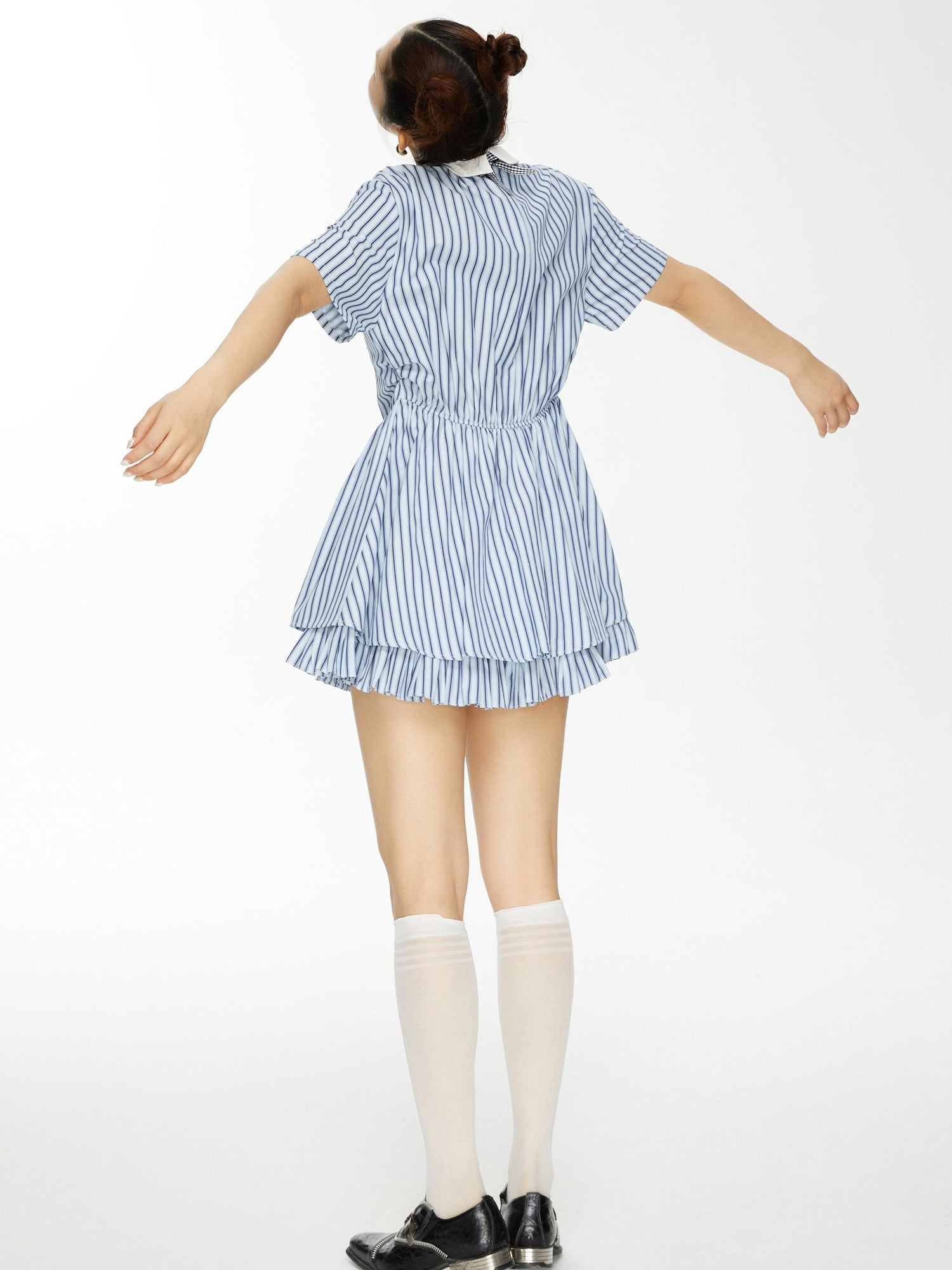 YOSHUYUKI Yoshu Yuki Striped Shirt Dress With Eyelet Punk Trim
