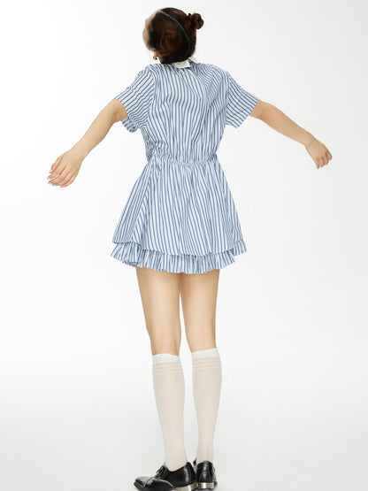 YOSHUYUKI Yoshu Yuki Striped Shirt Dress With Eyelet Punk Trim