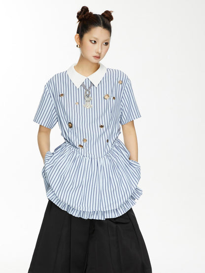 YOSHUYUKI Yoshu Yuki Striped Shirt Dress With Eyelet Punk Trim