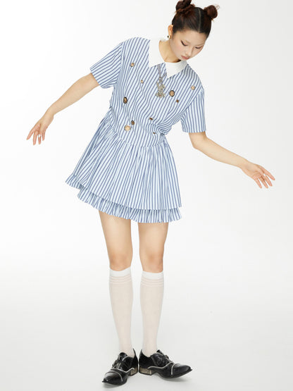 YOSHUYUKI Yoshu Yuki Striped Shirt Dress With Eyelet Punk Trim