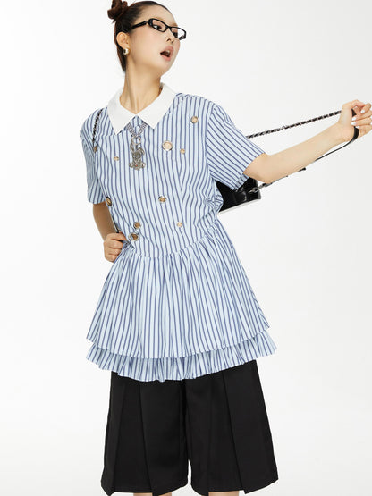 YOSHUYUKI Yoshu Yuki Striped Shirt Dress With Eyelet Punk Trim
