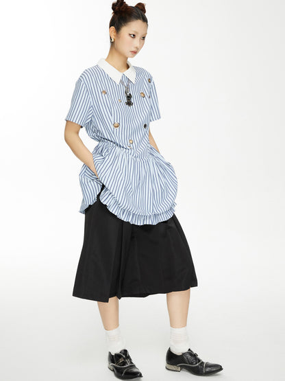 YOSHUYUKI Yoshu Yuki Striped Shirt Dress With Eyelet Punk Trim
