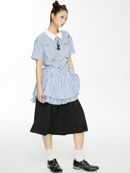YOSHUYUKI Yoshu Yuki Striped Shirt Dress With Eyelet Punk Trim