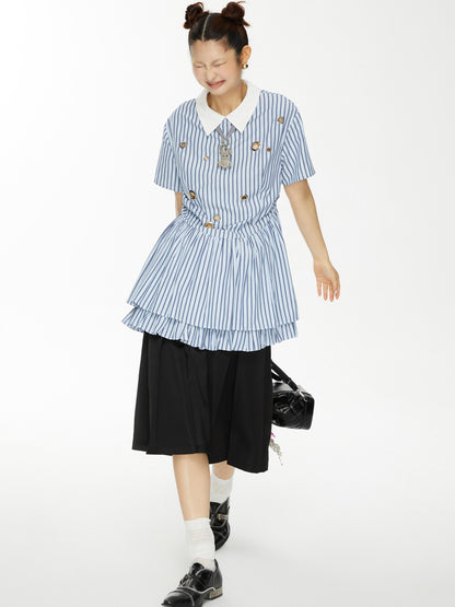YOSHUYUKI Yoshu Yuki Striped Shirt Dress With Eyelet Punk Trim