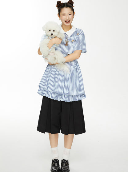 YOSHUYUKI Yoshu Yuki Striped Shirt Dress With Eyelet Punk Trim