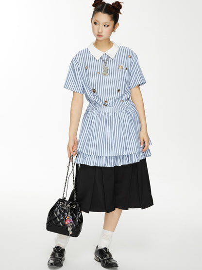 YOSHUYUKI Yoshu Yuki Striped Shirt Dress With Eyelet Punk Trim
