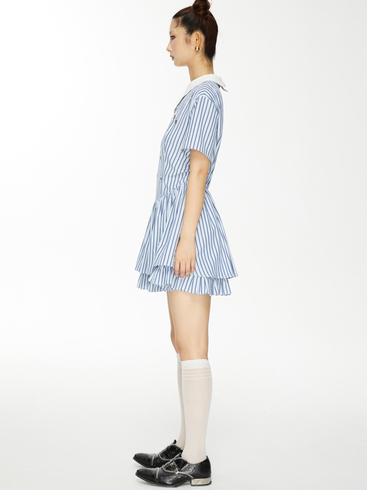 YOSHUYUKI Yoshu Yuki Striped Shirt Dress With Eyelet Punk Trim