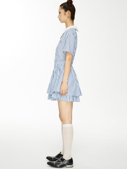 YOSHUYUKI Yoshu Yuki Striped Shirt Dress With Eyelet Punk Trim