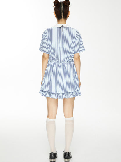 YOSHUYUKI Yoshu Yuki Striped Shirt Dress With Eyelet Punk Trim