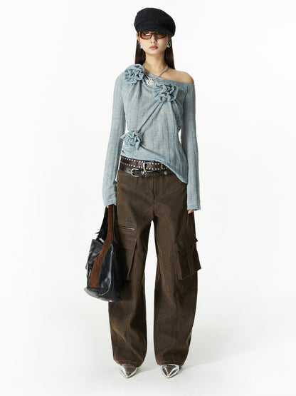 YOSHUYUKI Yoshuyuki 3D Floral Embroidered Relaxed Knit Shirt