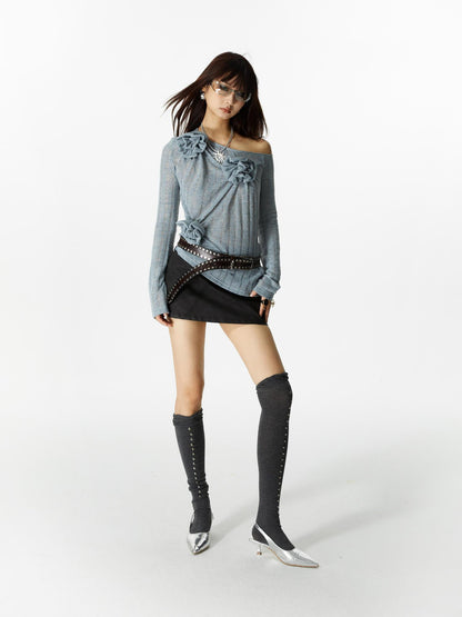 YOSHUYUKI Yoshuyuki 3D Floral Embroidered Relaxed Knit Shirt