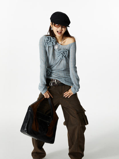 YOSHUYUKI Yoshuyuki 3D Floral Embroidered Relaxed Knit Shirt