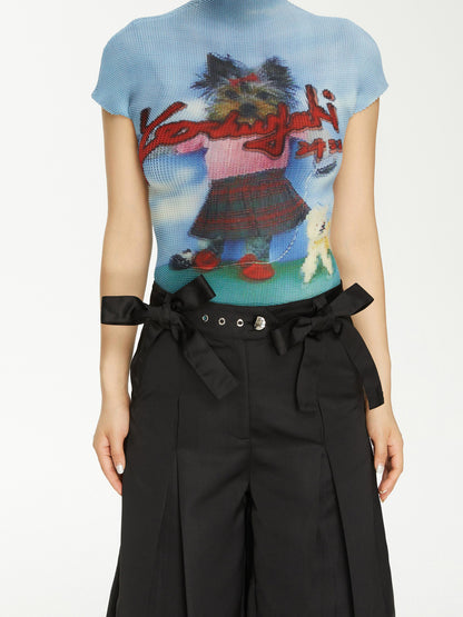 YOSHUYUKI Yoshuyuki Bow Trim Wide Leg Trousers In Black Satin