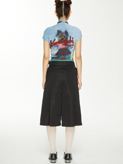 YOSHUYUKI Yoshuyuki Dancing Dog Print Stretch Ruffle Vintage Tee