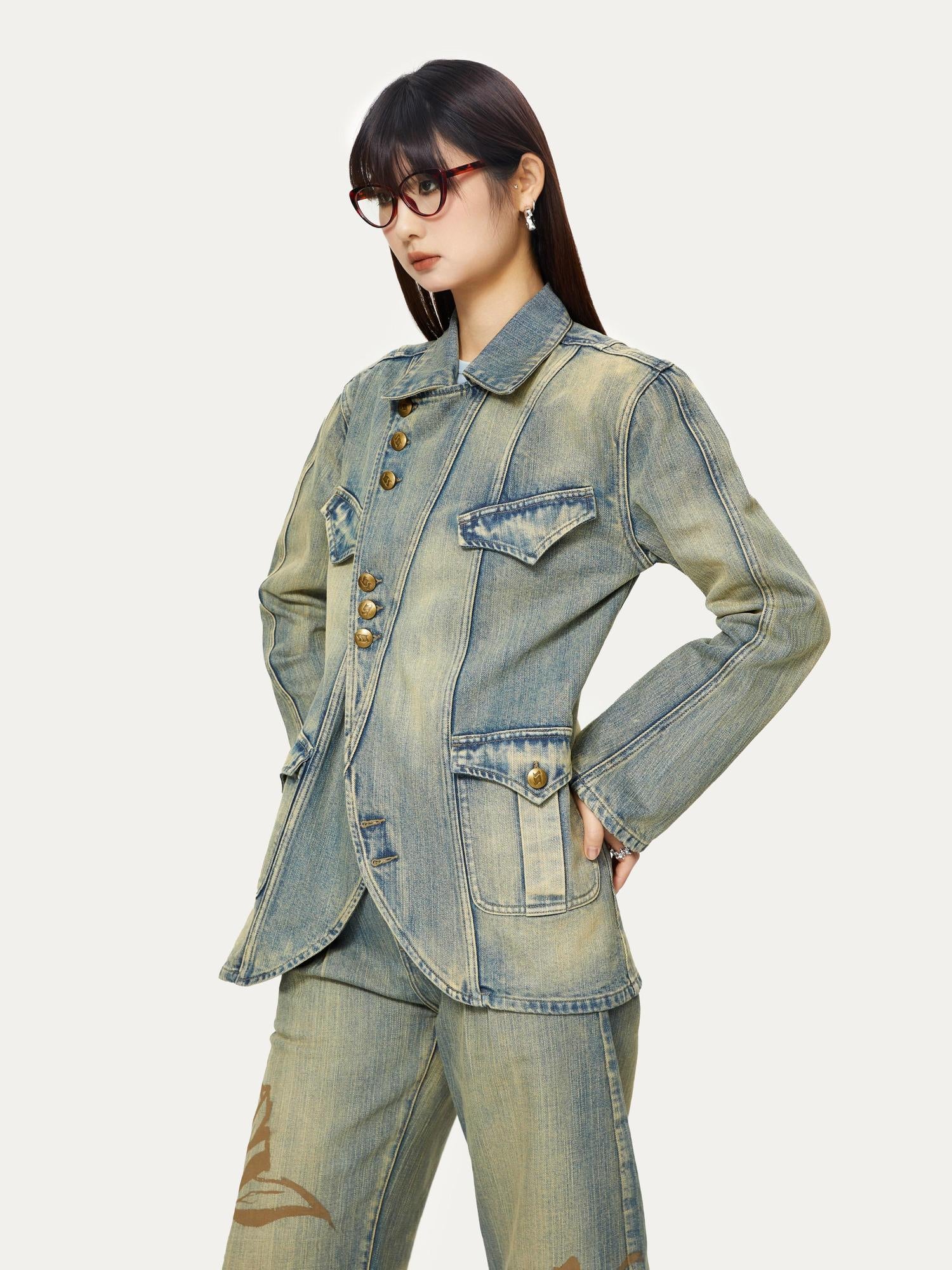 YOSHUYUKI Yoshuyuki Deconstructed Denim Sport Top Blue Green