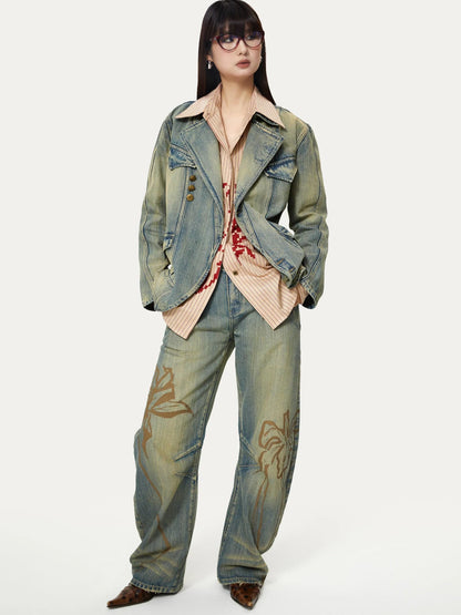 Deconstructed Denim Sport Top Blue Green