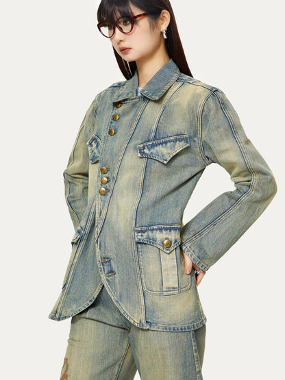 YOSHUYUKI Yoshuyuki Deconstructed Denim Sport Top Blue Green