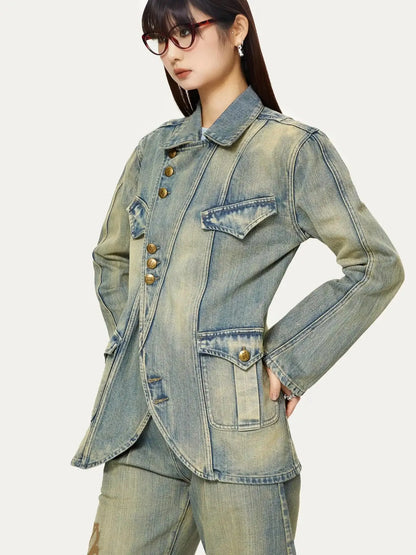 Deconstructed Denim Sport Top Blue Green