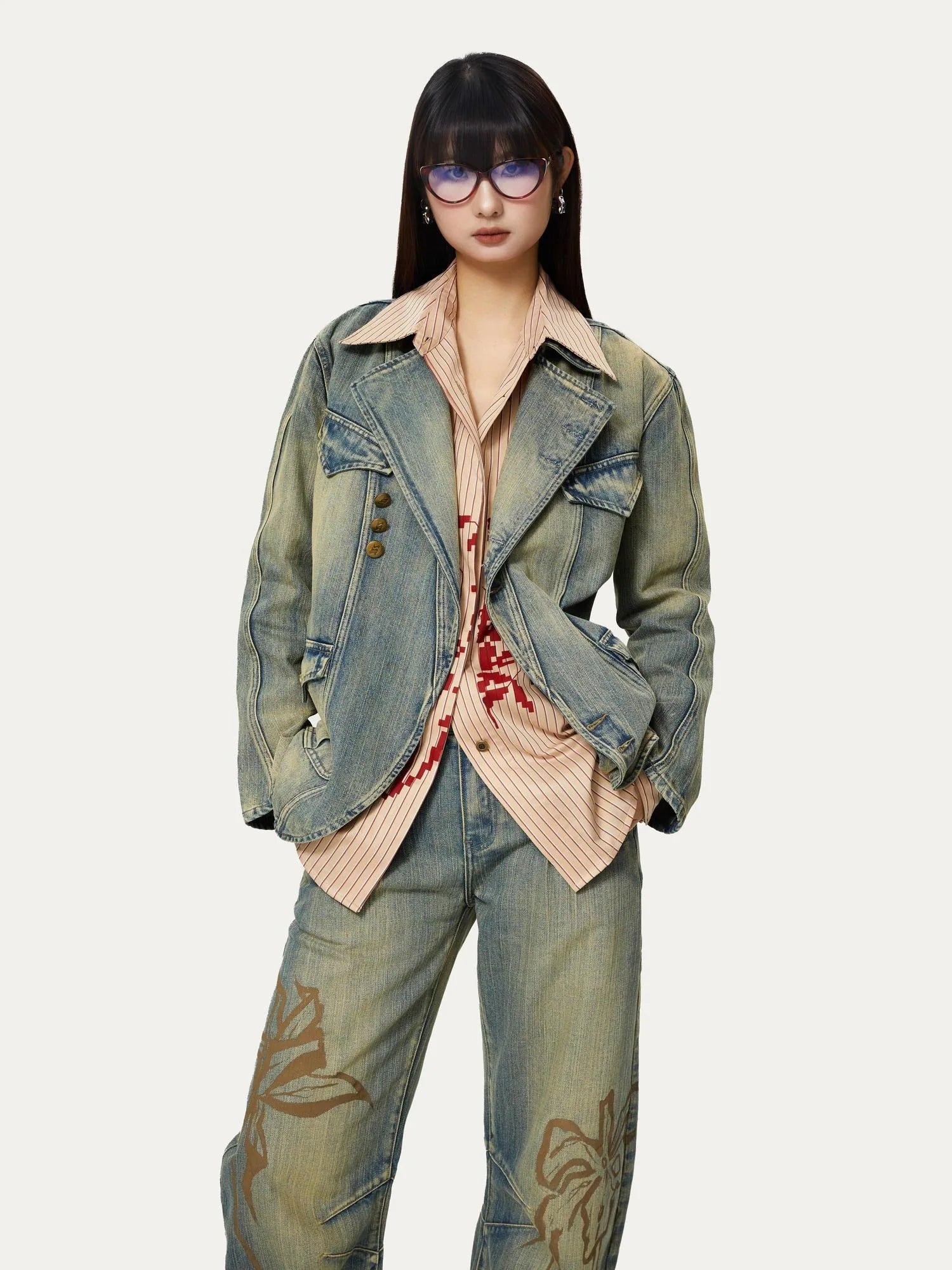 Deconstructed Denim Sport Top Blue Green