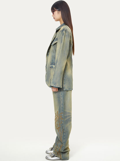 YOSHUYUKI Yoshuyuki Deconstructed Denim Sport Top Blue Green