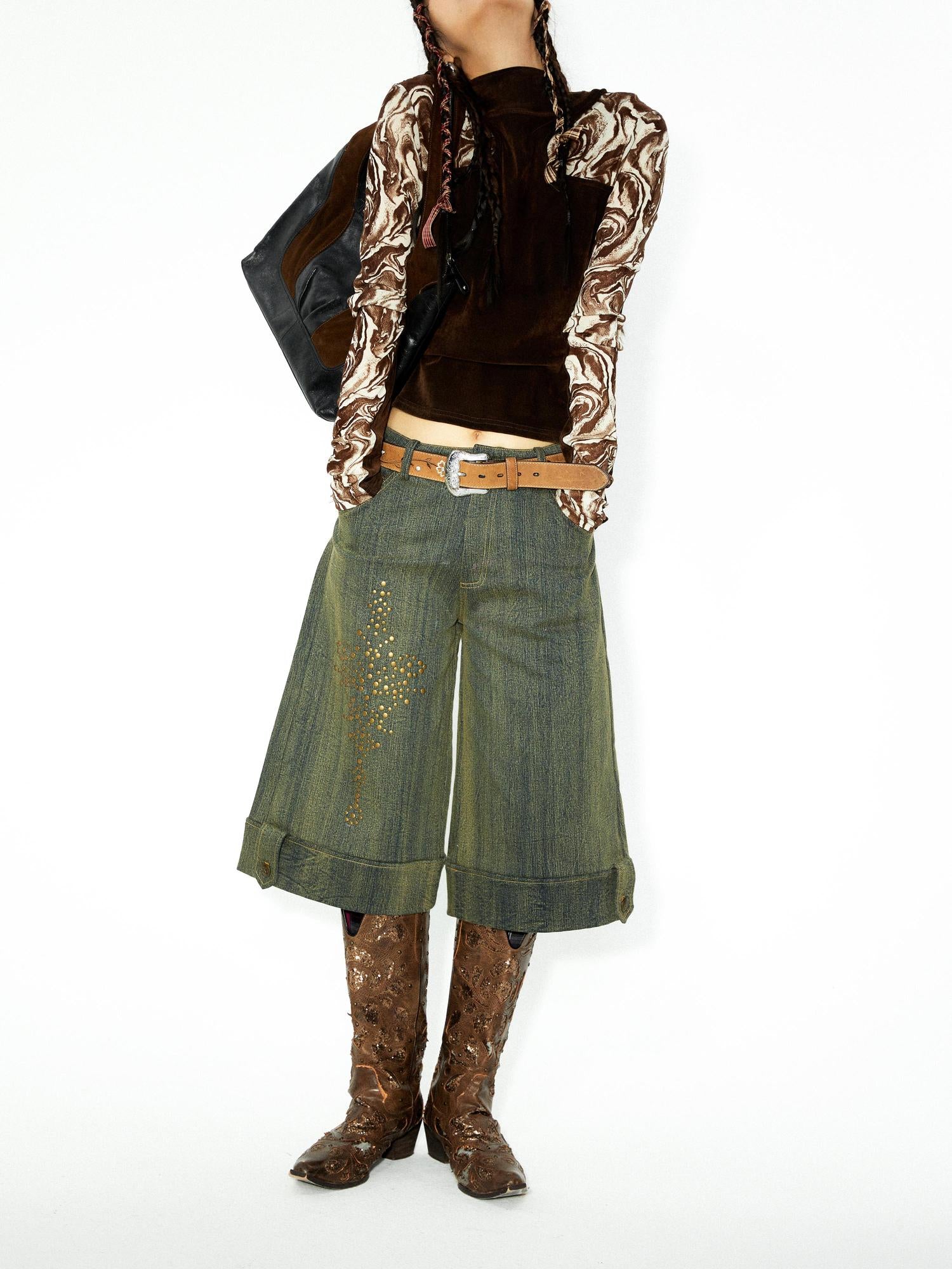 YOSHUYUKI Yoshuyuki Original Autumn Winter Studded Pattern Washed Jeans