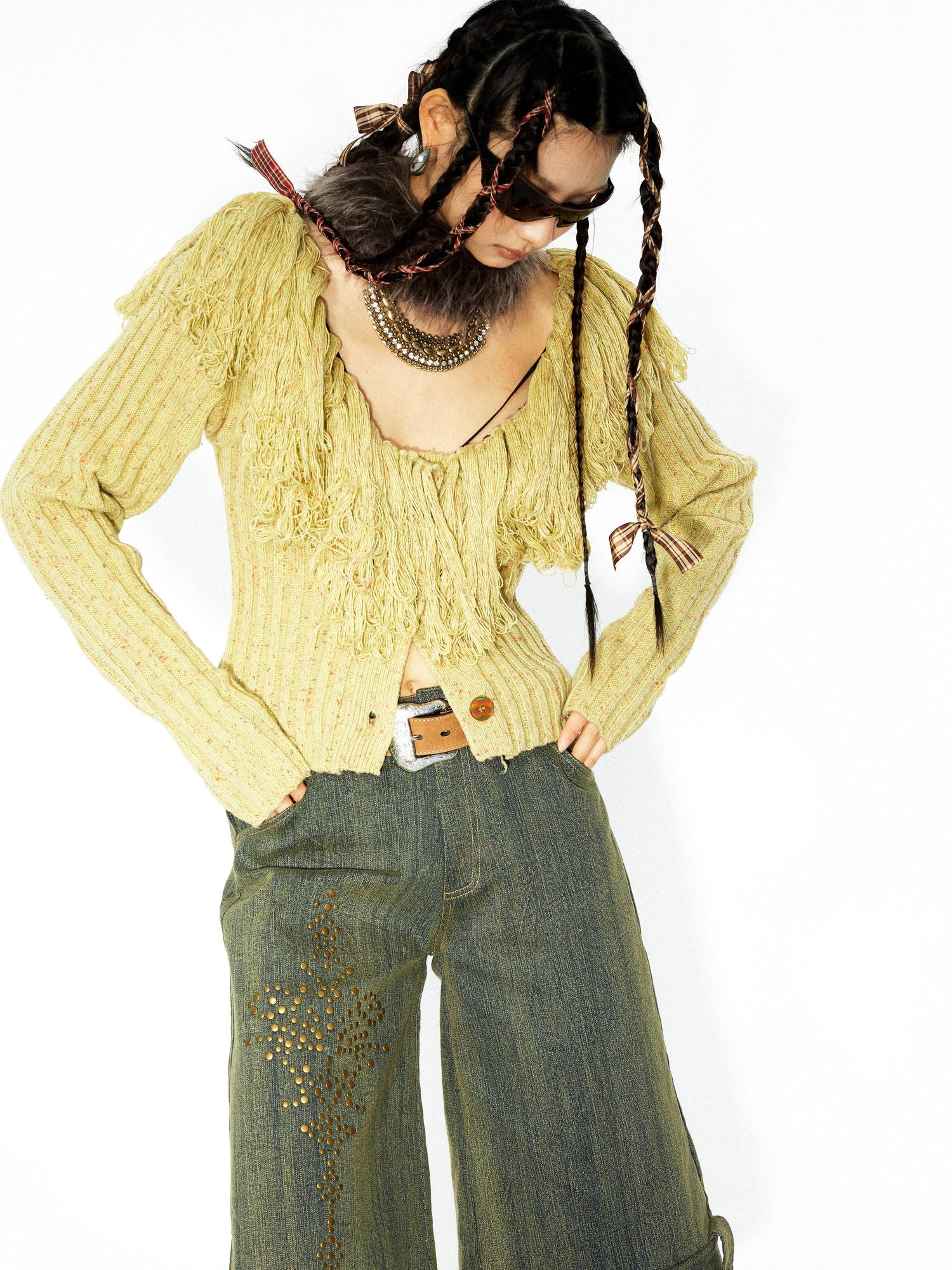 YOSHUYUKI Yoshuyuki Original Autumn Winter Studded Pattern Washed Jeans