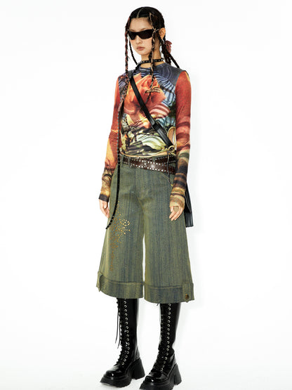 YOSHUYUKI Yoshuyuki Original Autumn Winter Studded Pattern Washed Jeans