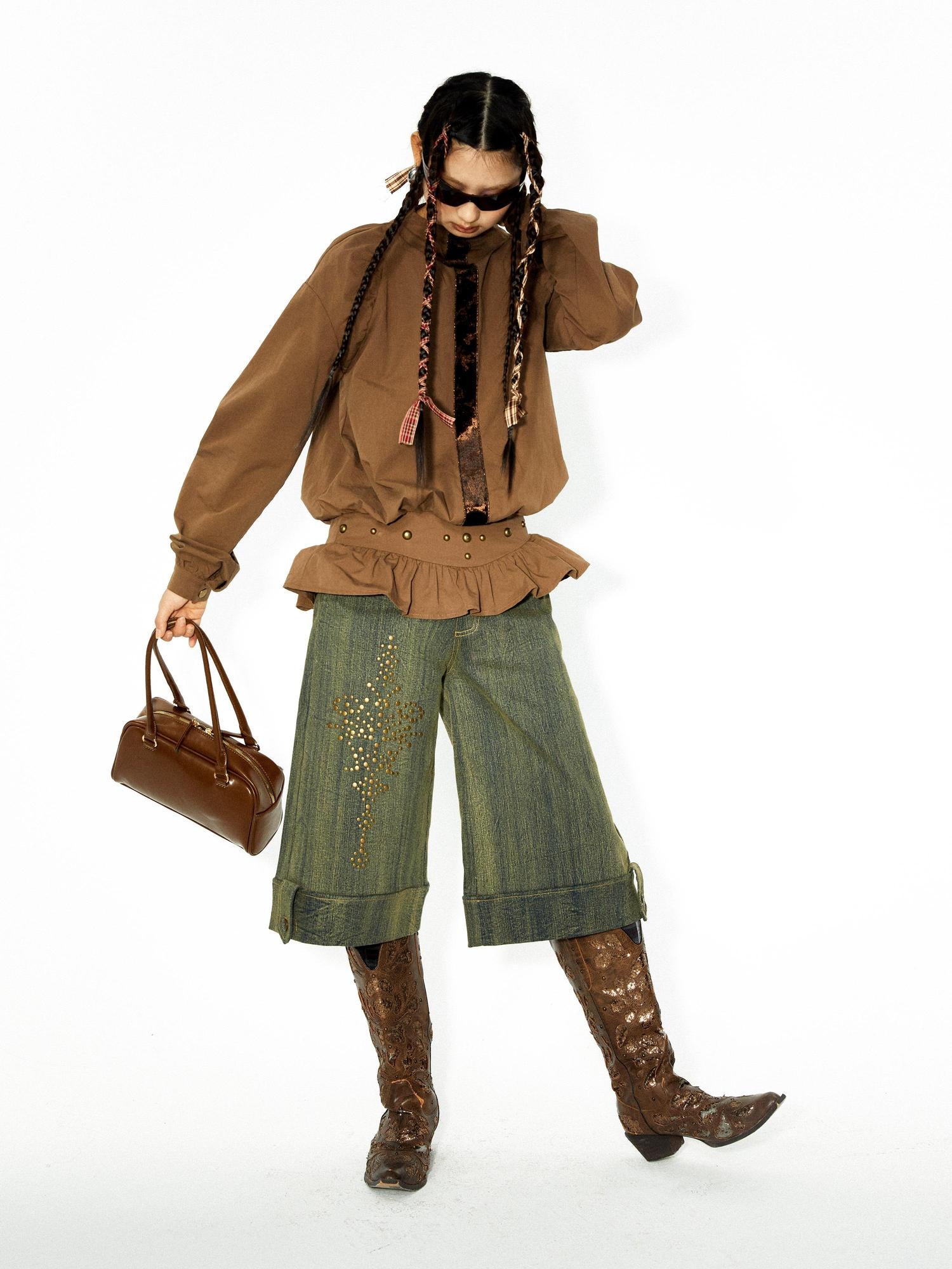 YOSHUYUKI Yoshuyuki Original Autumn Winter Studded Pattern Washed Jeans