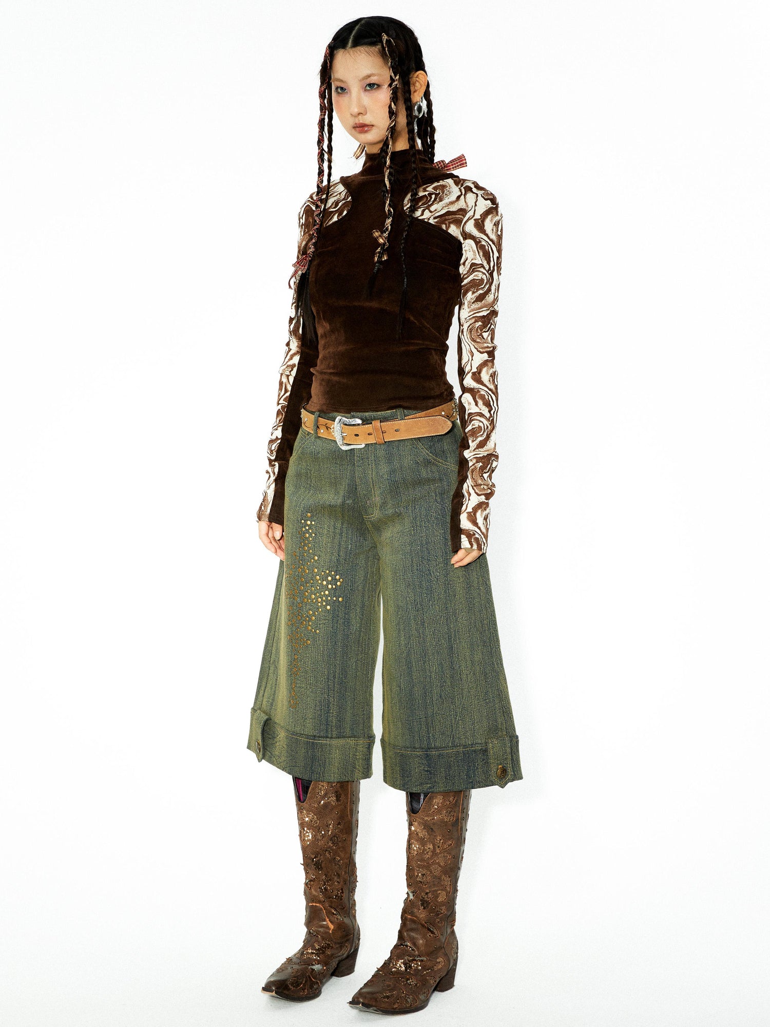 YOSHUYUKI Yoshuyuki Original Autumn Winter Studded Pattern Washed Jeans