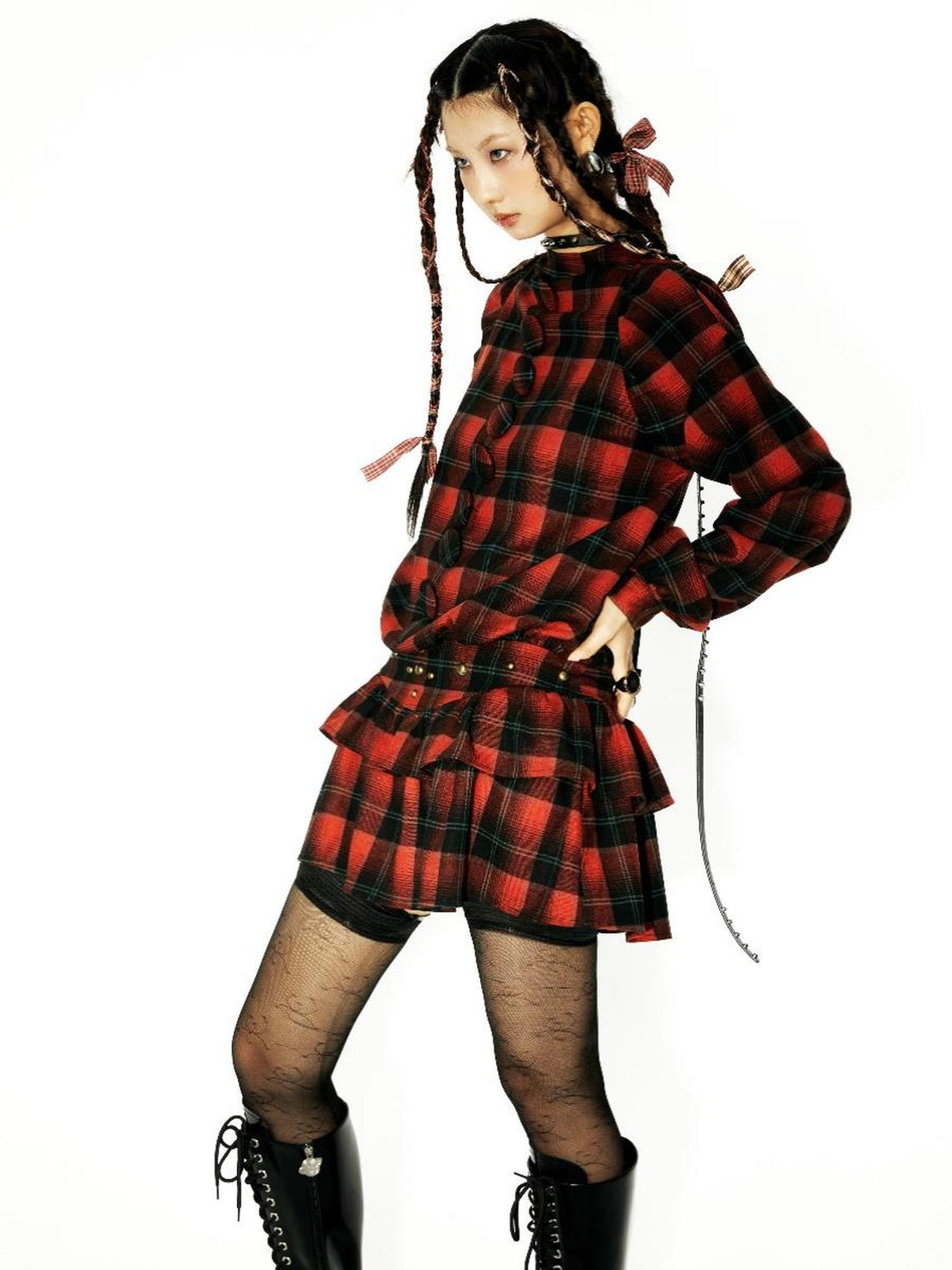 YOSHUYUKI Yoshuyuki Plaid Waist Mini Cake Skirt