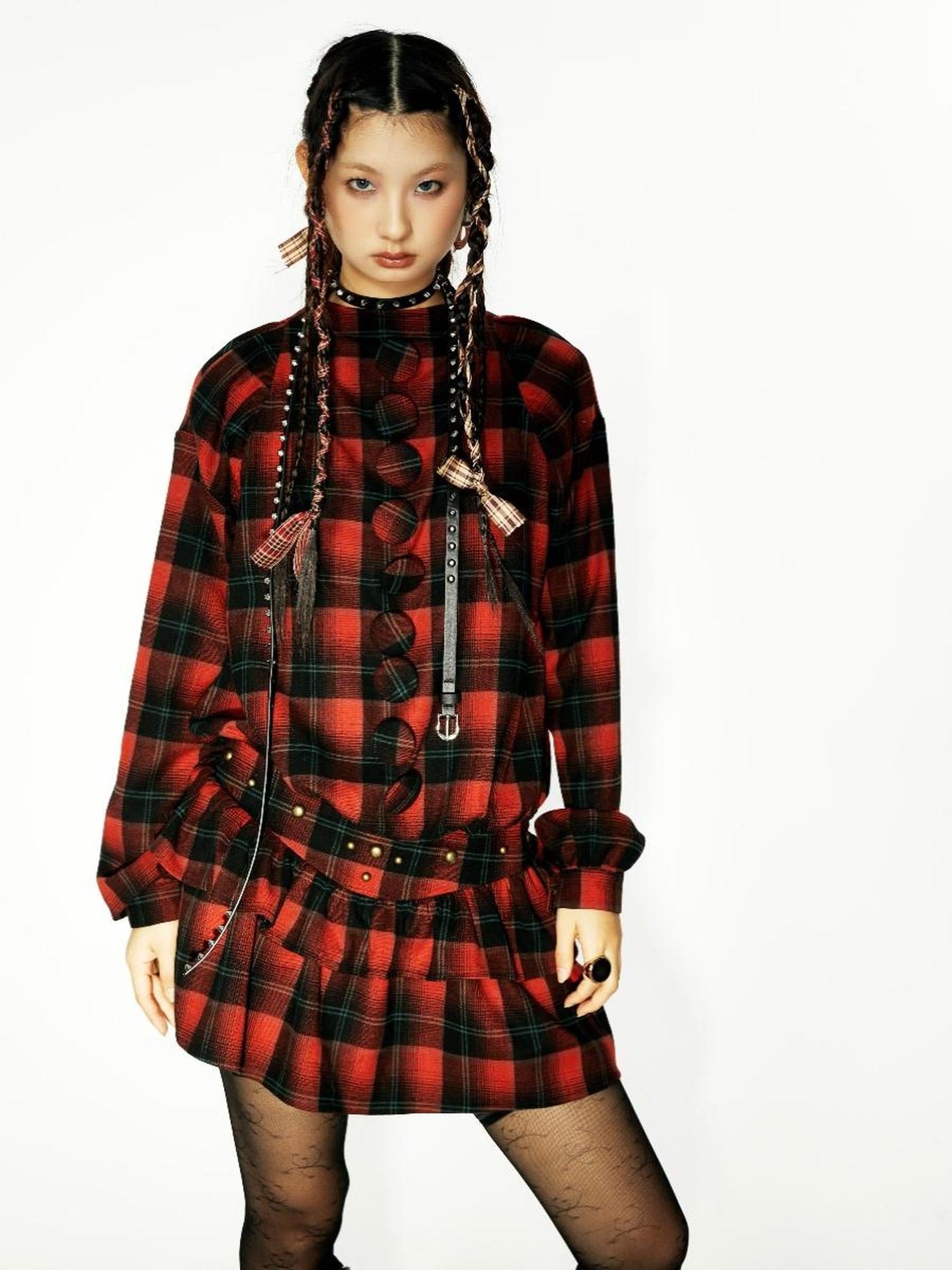 YOSHUYUKI Yoshuyuki Plaid Waist Mini Cake Skirt