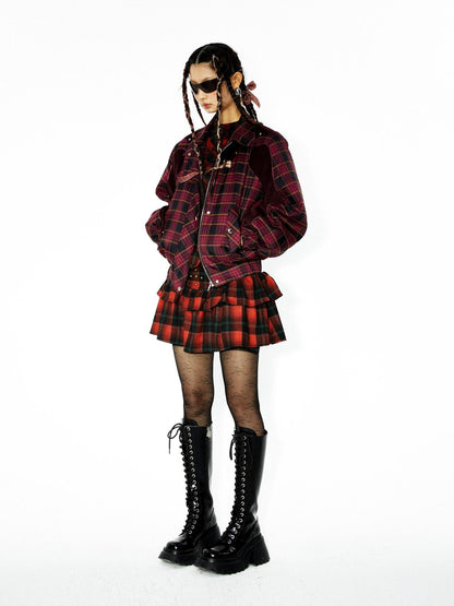 YOSHUYUKI Yoshuyuki Plaid Waist Mini Cake Skirt
