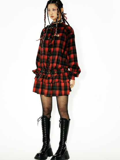 YOSHUYUKI Yoshuyuki Plaid Waist Mini Cake Skirt