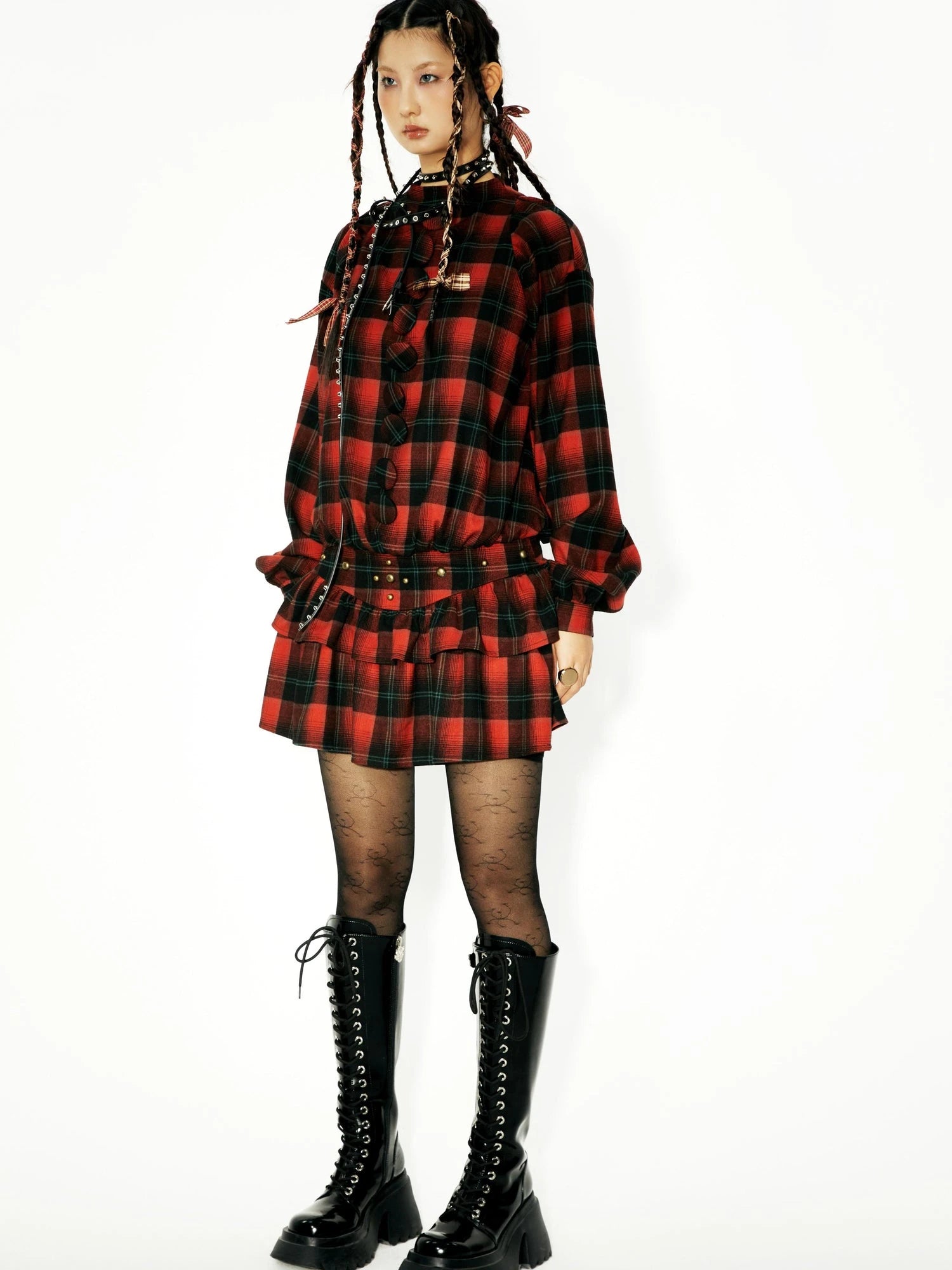Plaid Waist Mini Cake Skirt
