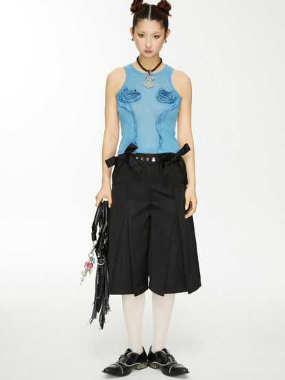 YOSHUYUKI Yoshuyuki Textured Back Vest Blue Stretch Knit Ribbed Racer