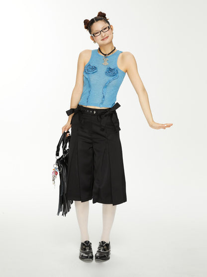 YOSHUYUKI Yoshuyuki Textured Back Vest Blue Stretch Knit Ribbed Racer