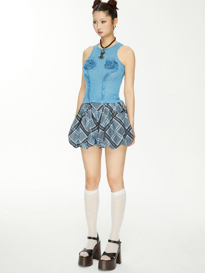 YOSHUYUKI Yoshuyuki Textured Back Vest Blue Stretch Knit Ribbed Racer