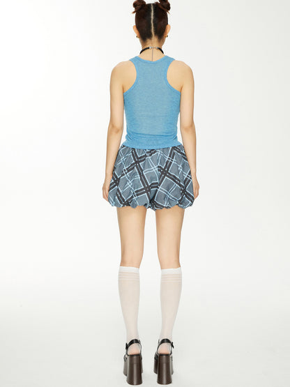 YOSHUYUKI Yoshuyuki Textured Back Vest Blue Stretch Knit Ribbed Racer