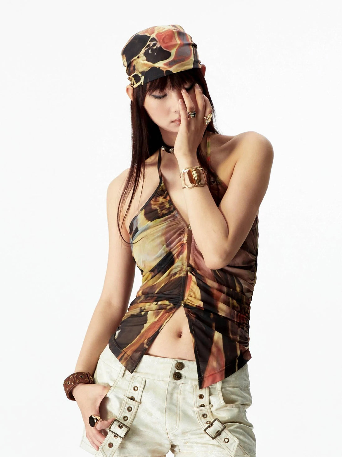 Vintage Millennium Dunhuang Print Scarf