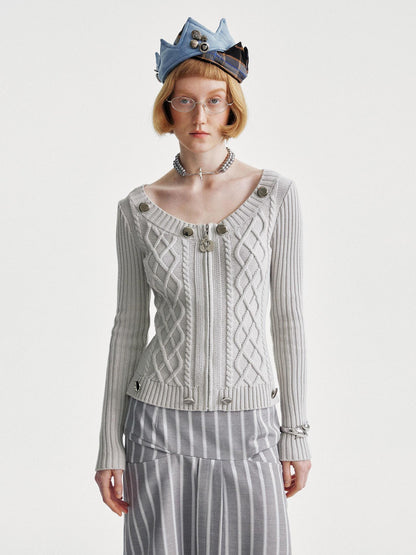 YOSHUYUKI Ysy K Cable Knit Crewneck Sweater Grey Cotton Cardigan