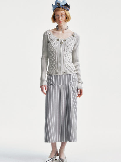 YOSHUYUKI Ysy K Cable Knit Crewneck Sweater Grey Cotton Cardigan