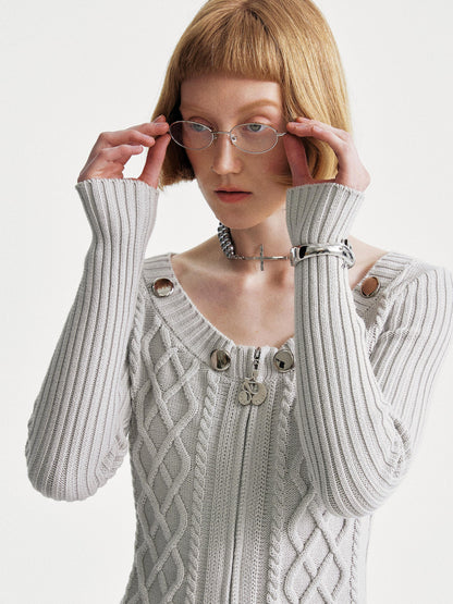 YOSHUYUKI Ysy K Cable Knit Crewneck Sweater Grey Cotton Cardigan