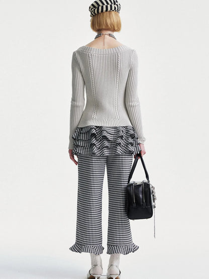 Cable Knit Crewneck Sweater Grey Cotton Cardigan