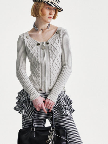 YOSHUYUKI Ysy K Cable Knit Crewneck Sweater Grey Cotton Cardigan