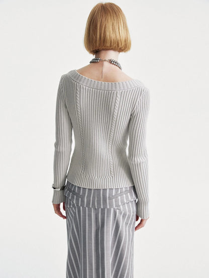 Cable Knit Crewneck Sweater Grey Cotton Cardigan