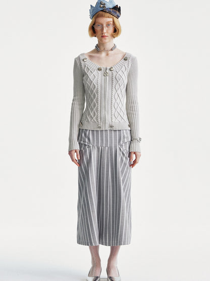 YOSHUYUKI Ysy K Cable Knit Crewneck Sweater Grey Cotton Cardigan