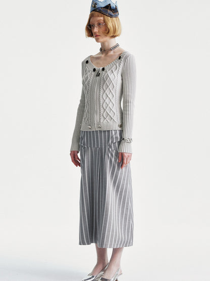 YOSHUYUKI Ysy K Cable Knit Crewneck Sweater Grey Cotton Cardigan