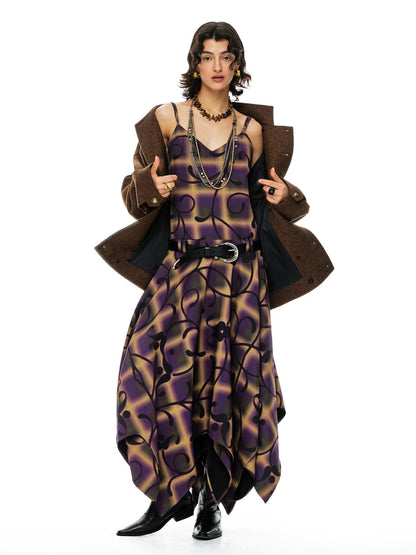 YOSHUYUKI  Floral Print Asymmetric Hem Slip Dress