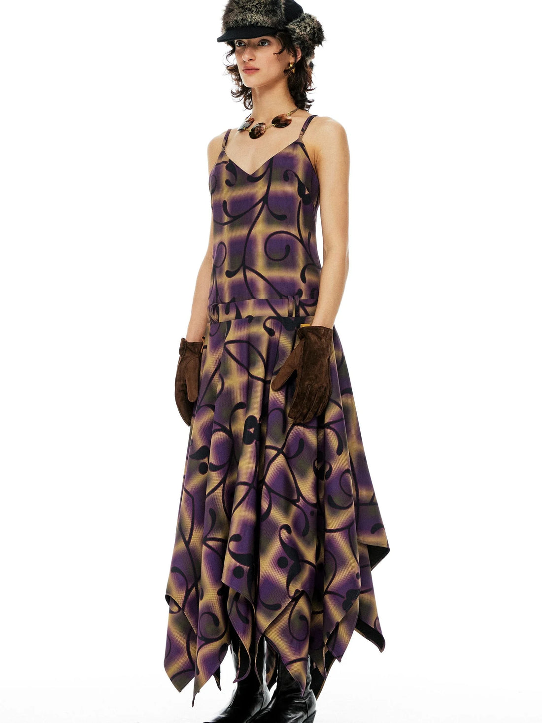 Floral Print Asymmetric Hem Slip Dress